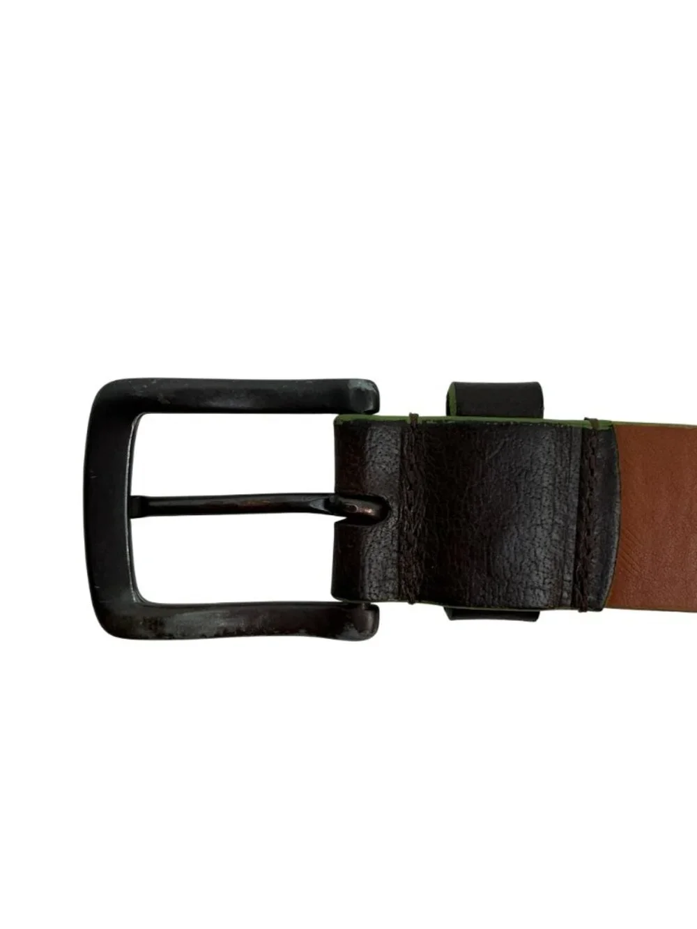 Boconi Genuine Pebbled Leather Belt With Green Edge Trim Mens 36 Brown